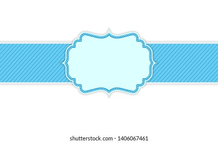 Decorative plate with space for text on the background of a blue ribbon for the design and decoration of cards and greetings