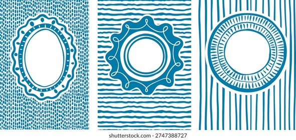 Decorative plate style frames with seamless striped patterns background 