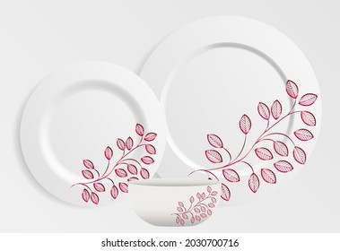 Decorative plate template, with red coloured ornament handwork and an empty space in the centre. Vector illustration.