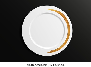Decorative plate template, white plate with gold line. Vector image can be used for food menu or posters design, web or other crafts.
Gold paint, brush stroke round frame