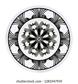 decorative plates for interior design. Empty dish, porcelain plate mock up design. Vector illustration. Decorative plates with Mandala ornament patterns. Home decor background