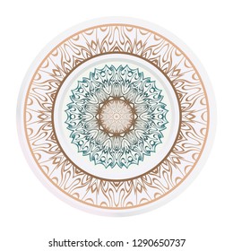 decorative plates for interior design. Empty dish, porcelain plate mock up design. Vector illustration. Decorative plates with Mandala ornament patterns. Home decor background.