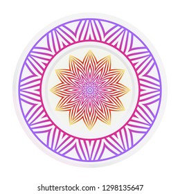decorative plates for interior design. Empty dish, porcelain plate mock up design. Vector illustration. Decorative plates with Mandala ornament patterns. Home decor background.