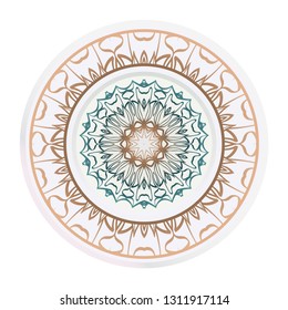 decorative plates for interior design. Empty dish, porcelain plate mock up design. Vector illustration. Decorative plates with Mandala ornament patterns. Home decor background.