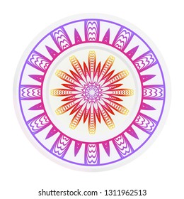 decorative plates for interior design. Empty dish, porcelain plate mock up design. Vector illustration. Decorative plates with stilish ornament patterns. Home decor background