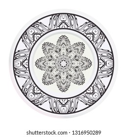 decorative plates for interior design. Empty dish, porcelain plate mock up design. Vector illustration. Decorative plates with stilish ornament patterns. Home decor background