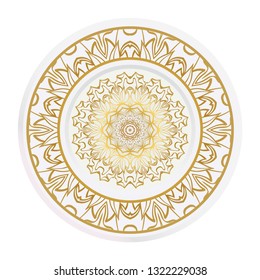 decorative plates for interior design. Empty dish, porcelain plate mock up design. Vector illustration. Decorative plates with Mandala ornament patterns. Home decor background