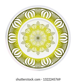 decorative plates for interior design. Empty dish, porcelain plate mock up design. Vector illustration. Decorative plates with Mandala ornament patterns. Home decor background