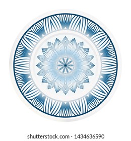 decorative plates for interior design. Empty dish, porcelain plate mock up design. Vector illustration. Decorative plates with Mandala ornament patterns. Home decor background