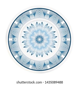 decorative plates for interior design. Empty dish, porcelain plate mock up design. Vector illustration. Decorative plates with Mandala ornament patterns. Home decor background