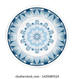 decorative plates for interior design. Empty dish, porcelain plate mock up design. Vector illustration. Decorative plates with Mandala ornament patterns. Home decor background