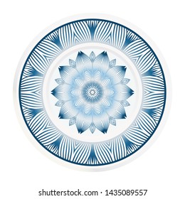 decorative plates for interior design. Empty dish, porcelain plate mock up design. Vector illustration. Decorative plates with Mandala ornament patterns. Home decor background