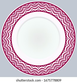 decorative plates for interior design. Empty dish, porcelain plate mock up design. Vector illustration. Decorative plates with stilish ornament patterns. Home decor background