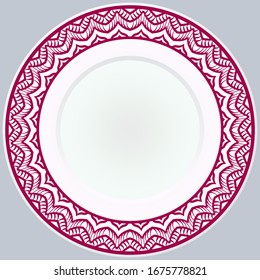 decorative plates for interior design. Empty dish, porcelain plate mock up design. Vector illustration. Decorative plates with stilish ornament patterns. Home decor background