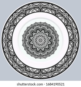 decorative plates for interior design. Empty dish, porcelain plate mock up design. Vector illustration.