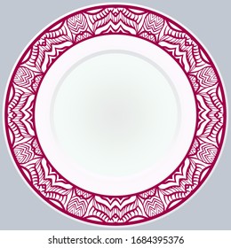 decorative plates for interior design. Empty dish, porcelain plate mock up design. Vector illustration. Decorative plates with stilish ornament patterns. Home decor background