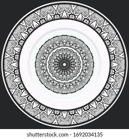 decorative plates for interior design. Empty dish, porcelain plate mock up design. Vector illustration. Decorative plates with stilish ornament patterns. Home decor background