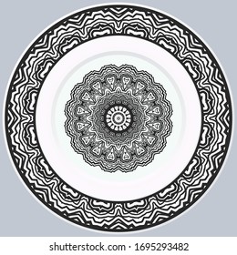 decorative plates for interior design. Empty dish, porcelain plate mock up design. Vector illustration.