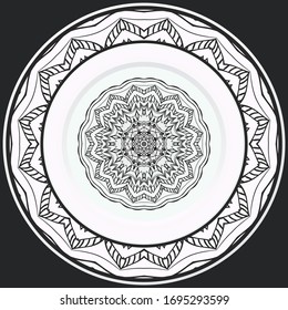 decorative plates for interior design. Empty dish, porcelain plate mock up design. Vector illustration. Decorative plates with stilish ornament patterns. Home decor background