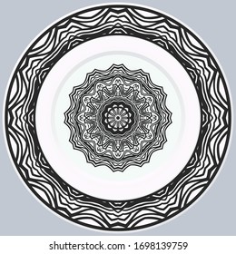 platos decorativos para el diseño interior. Plato vacío, plato de porcelana se burla del diseño. Ilustración vectorial.