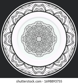 decorative plates for interior design. Empty dish, porcelain plate mock up design. Vector illustration. Decorative plates with stilish ornament patterns. Home decor background