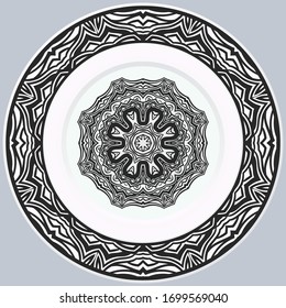 decorative plates for interior design. Empty dish, porcelain plate mock up design. Vector illustration.