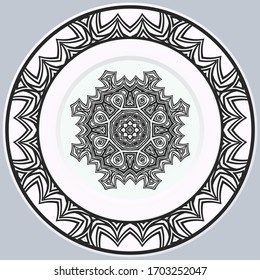 decorative plates for interior design. Empty dish, porcelain plate mock up design. Vector illustration.