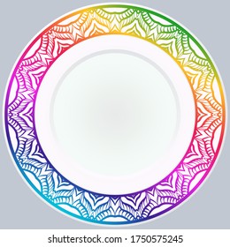decorative plates for interior design. Empty dish, porcelain plate mock up design. Vector illustration. Decorative plates with stilish ornament patterns. Home decor background