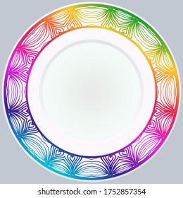 decorative plates for interior design. Empty dish, porcelain plate mock up design. Vector illustration. Decorative plates with stilish ornament patterns. Home decor background