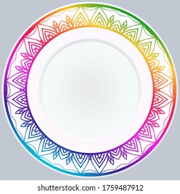 decorative plates for interior design. Empty dish, porcelain plate mock up design. Vector illustration. Decorative plates with stilish ornament patterns. Home decor background
