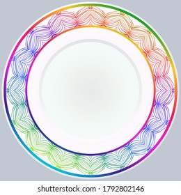 decorative plates for interior design. Empty dish, porcelain plate mock up design. Vector illustration. Decorative plates with stilish ornament patterns. Home decor background