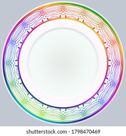 decorative plates for interior design. Empty dish, porcelain plate mock up design. Vector illustration. Decorative plates with stilish ornament patterns. Home decor background