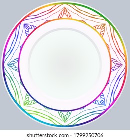 decorative plates for interior design. Empty dish, porcelain plate mock up design. Vector illustration. Decorative plates with stilish ornament patterns. Home decor background