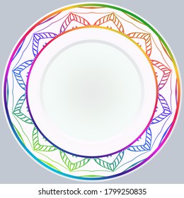 decorative plates for interior design. Empty dish, porcelain plate mock up design. Vector illustration. Decorative plates with stilish ornament patterns. Home decor background