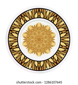 Decorative plates for interior design. Tribal ethnic ornament with mandala. Vector illustration. White, gold color.