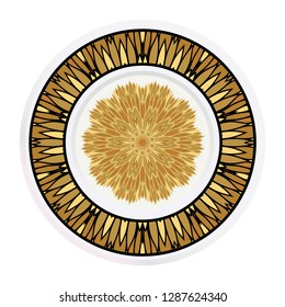 Decorative plates for interior design. Tribal ethnic ornament with mandala. Vector illustration. White, gold color.