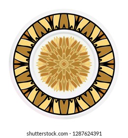 Decorative plates for interior design. Tribal ethnic ornament with mandala. Vector illustration. White, gold color.