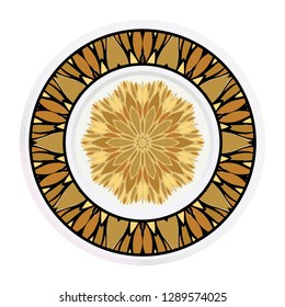 Decorative plates for interior design. Tribal ethnic ornament with mandala. Vector illustration. White, gold color.