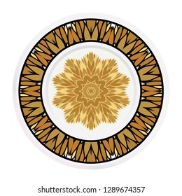 Decorative plates for interior design. Tribal ethnic ornament with mandala. Vector illustration. White, gold color.