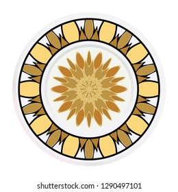 Decorative plates for interior design. Tribal ethnic ornament with mandala. Vector illustration. White, gold color.