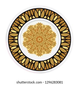 Decorative plates for interior design. Tribal ethnic ornament with mandala. Vector illustration. White, gold color.