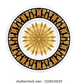 Decorative plates for interior design. Tribal ethnic ornament with mandala. Vector illustration. White, gold color.