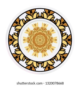 Decorative plates for interior design. Tribal ethnic ornament with mandala. Vector illustration. White, gold color.
