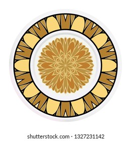 Decorative plates for interior design. Tribal ethnic ornament with mandala. Vector illustration. White, gold color.