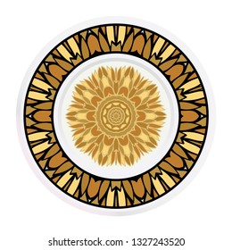 Decorative plates for interior design. Tribal ethnic ornament with mandala. Vector illustration. White, gold color.