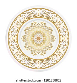 Decorative plates with Mandala ornament patterns. Home decor background. Vector illustration.
