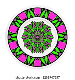 Decorative plates with Mandala ornament patterns. Home decor background. Vector illustration.
