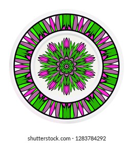 Decorative plates with Mandala ornament patterns. Home decor background. Vector illustration.