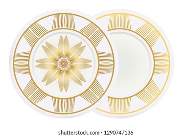 Decorative plates with Mandala ornament patterns. Home decor background. Vector illustration.