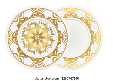 Decorative plates with Mandala ornament patterns. Home decor background. Vector illustration.